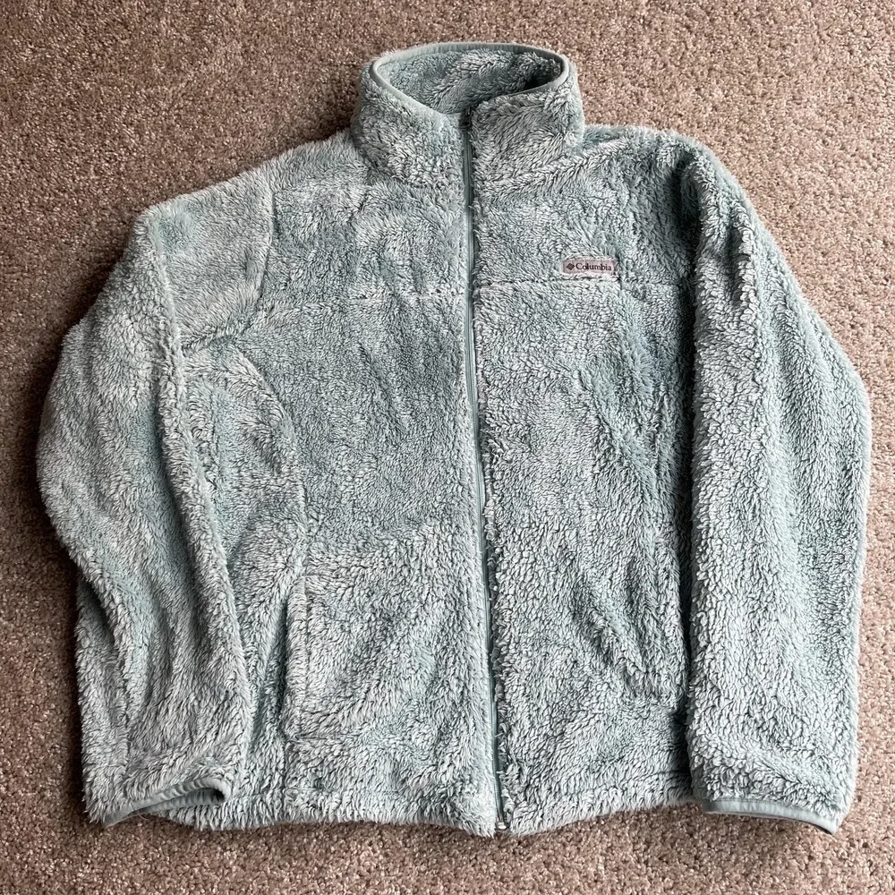 Columbia Jacket Womens XL Blue Fuzzy Fleece Full Zip High Pile Soft Sherpa